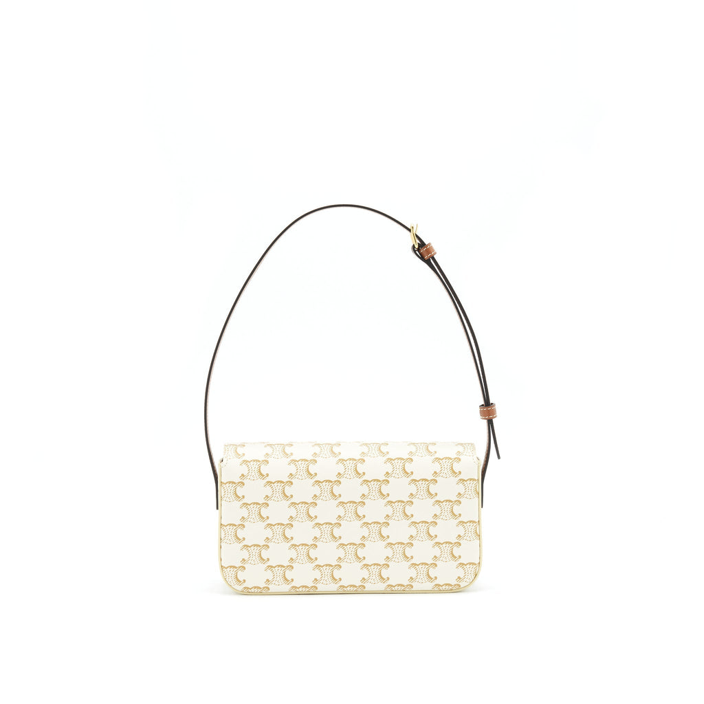 CELINE TRIOMPHE SHOULDER BAG IN TRIOMPHE CANVAS AND CALFSKIN WHITE