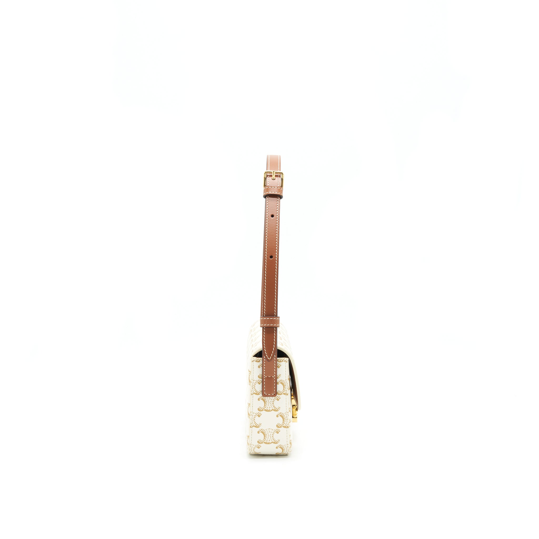CELINE TRIOMPHE SHOULDER BAG IN TRIOMPHE CANVAS AND CALFSKIN WHITE