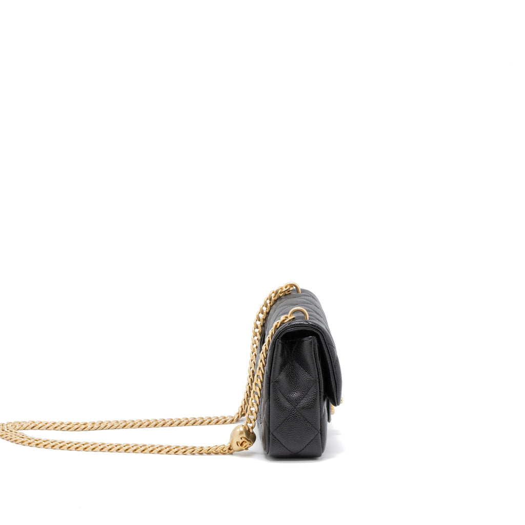 CHANEL 23P MINI COCO LOVE FLAP BAG CAVIAR BLACK GHW (MICROCHIP)