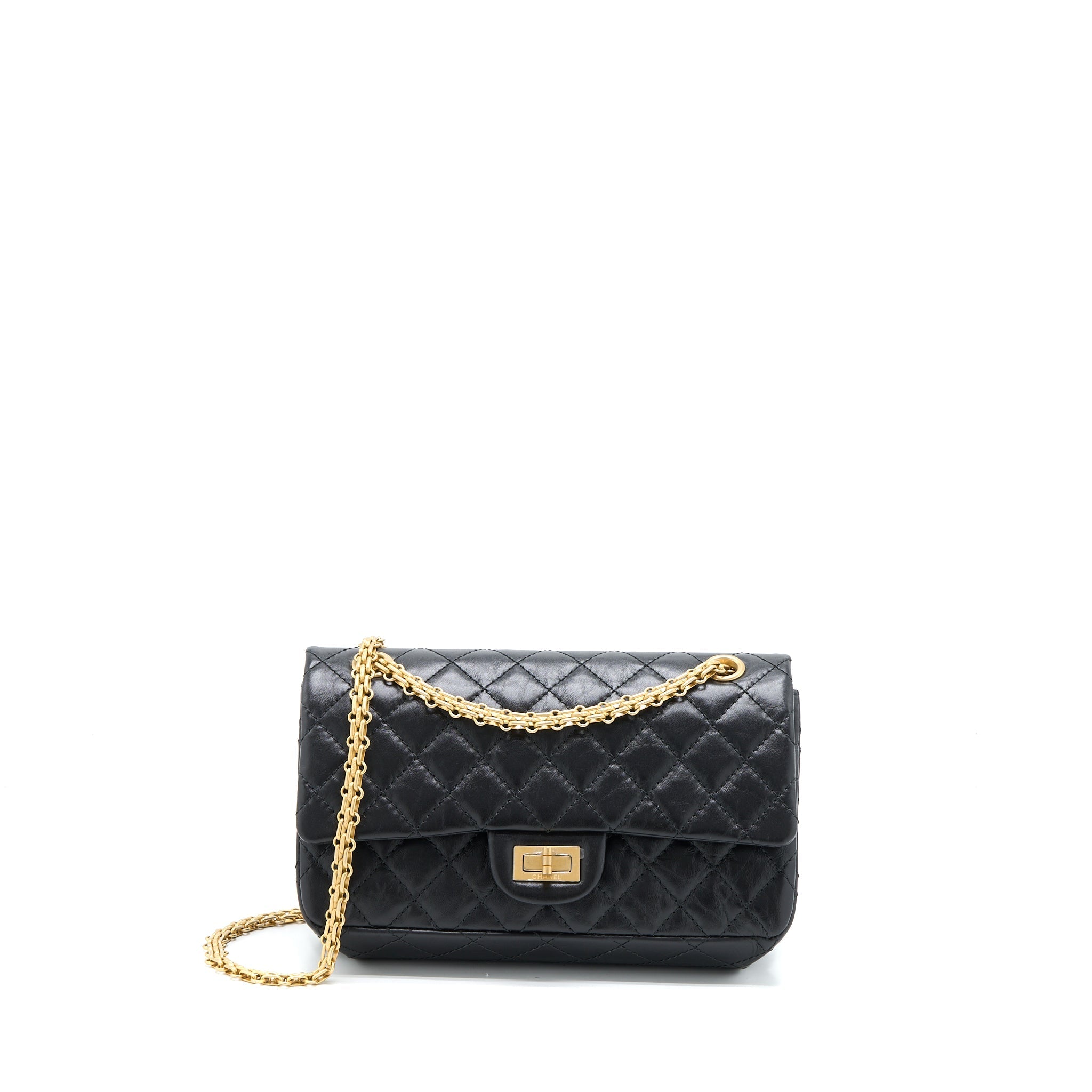 CHANEL SMALL 2.55 225 REISSUE FLAP BAG AGED CALFSKIN BLACK BRUSHED GHW