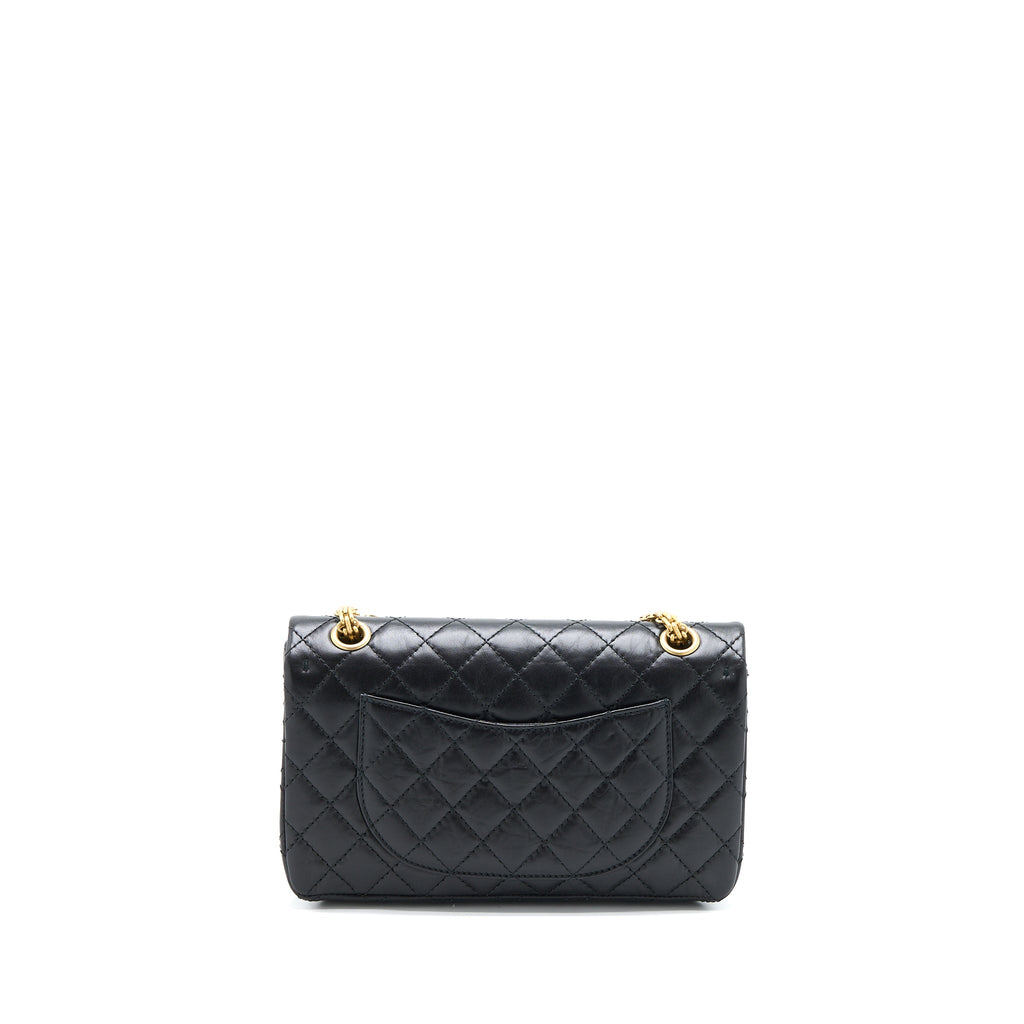 CHANEL SMALL 2.55 225 REISSUE FLAP BAG AGED CALFSKIN BLACK BRUSHED GHW