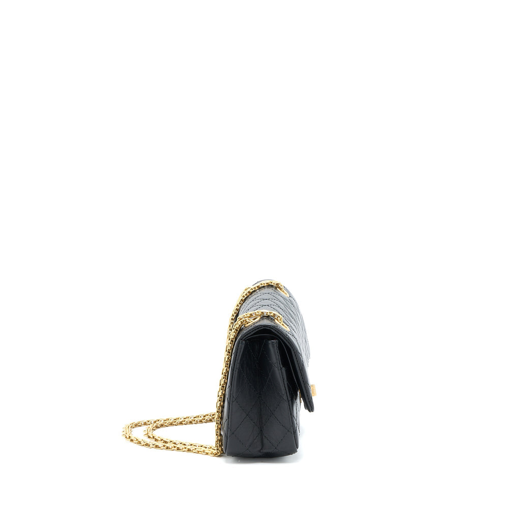 CHANEL SMALL 2.55 225 REISSUE FLAP BAG AGED CALFSKIN BLACK BRUSHED GHW