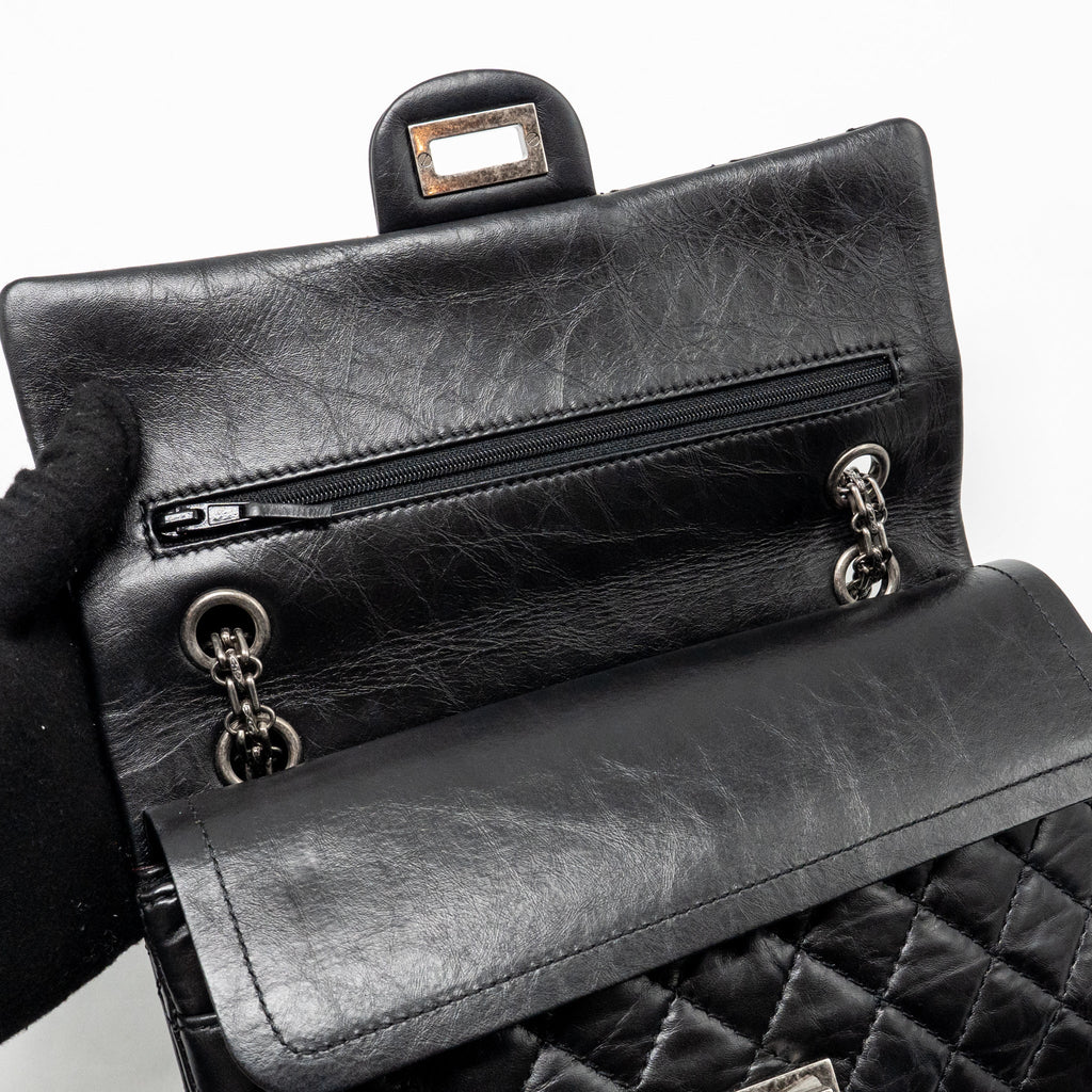 CHANEL SMALL 2.55 REISSUE FLAP BAG AGED CALFSKIN BLACK SHW