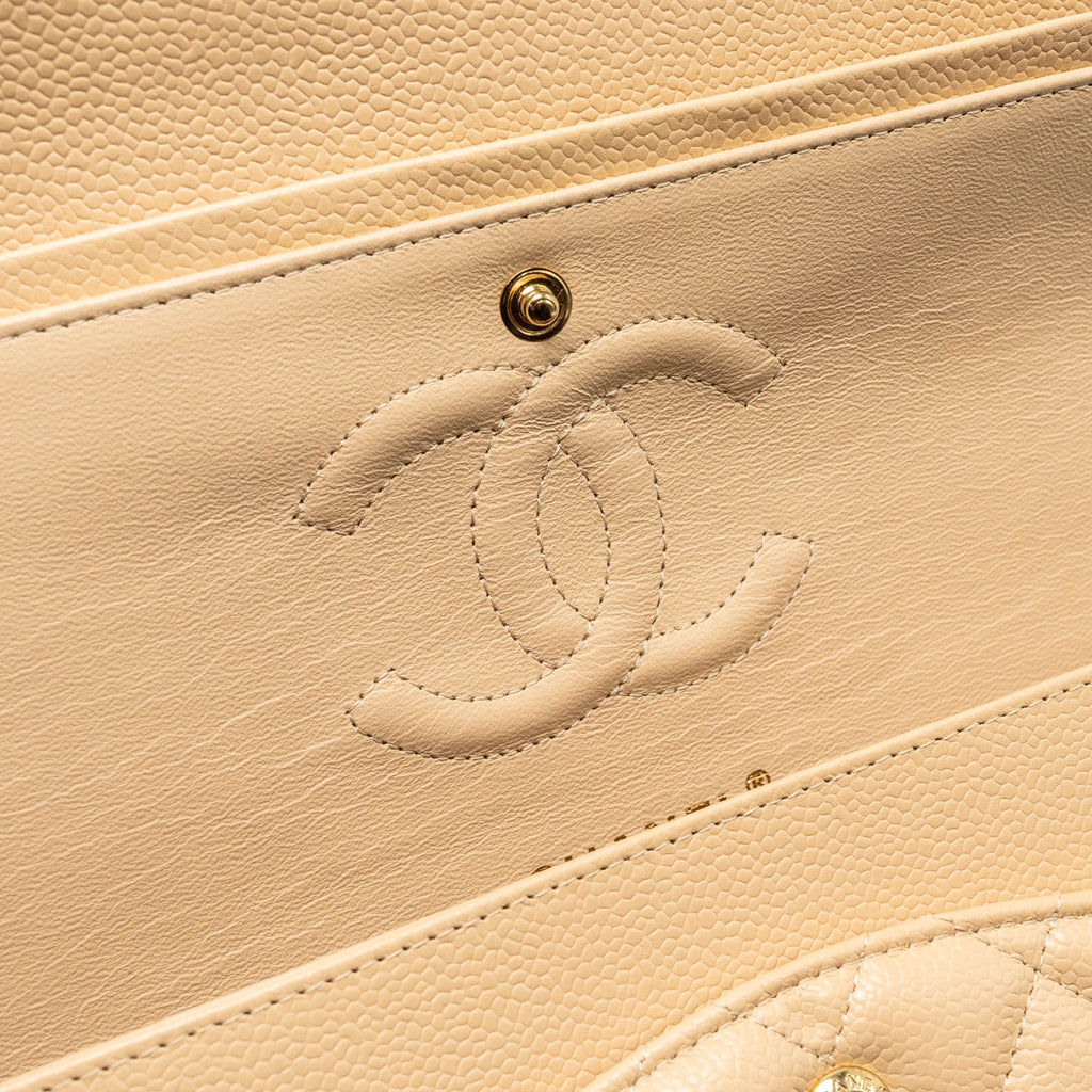 CHANEL MEDIUM CLASSIC DOUBLE FLAP BAG CAVIAR BEIGE GHW