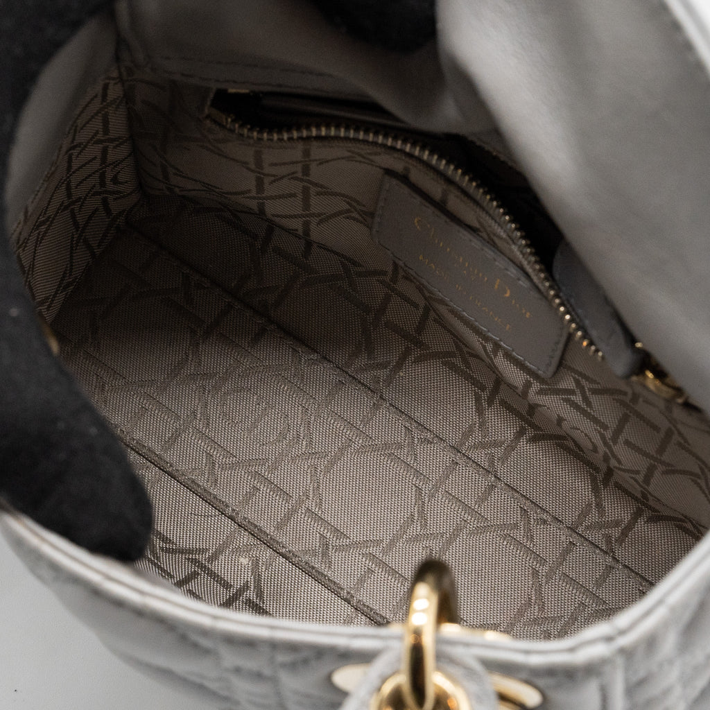 DIOR MINI LADY DIOR LAMBSKIN LIGHT GREY LGHW