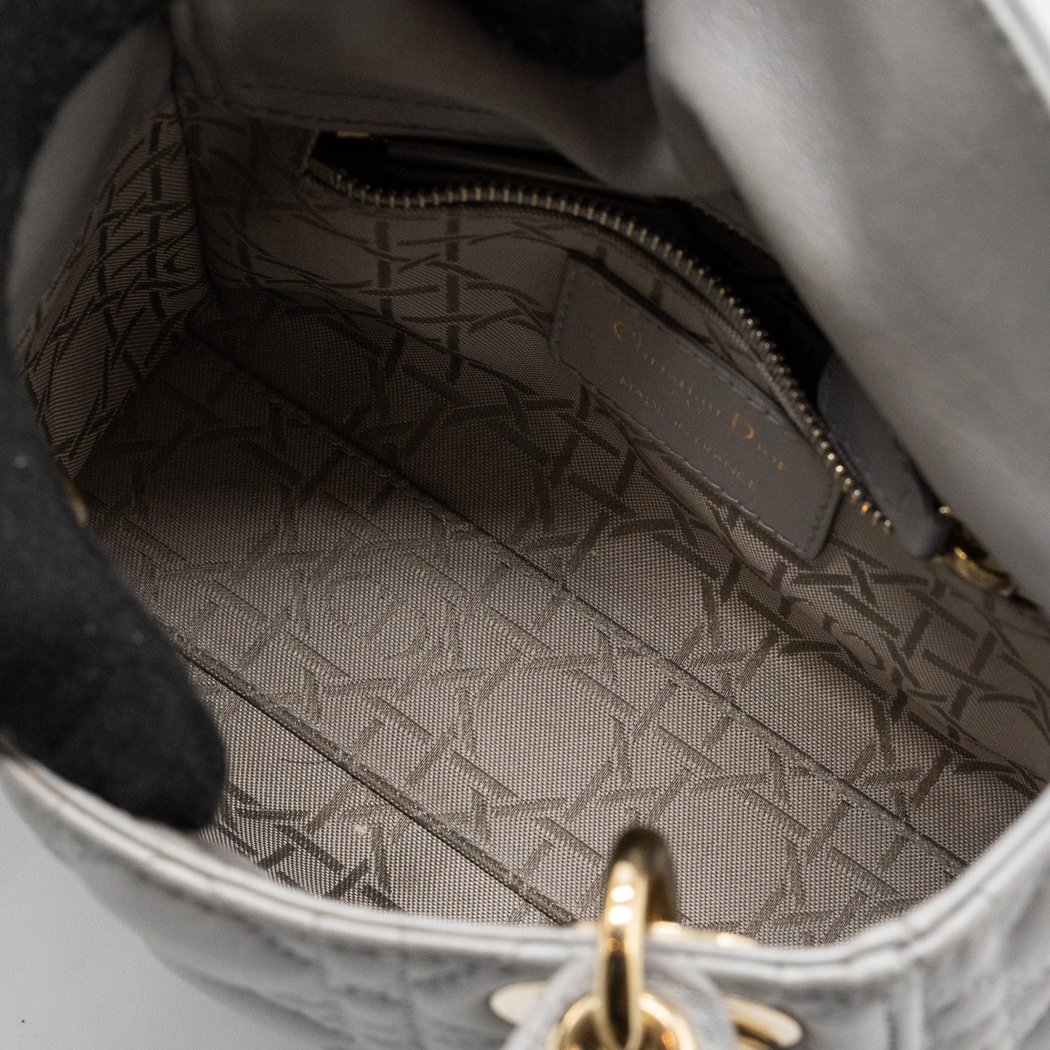 DIOR MINI LADY DIOR LAMBSKIN LIGHT GREY LGHW