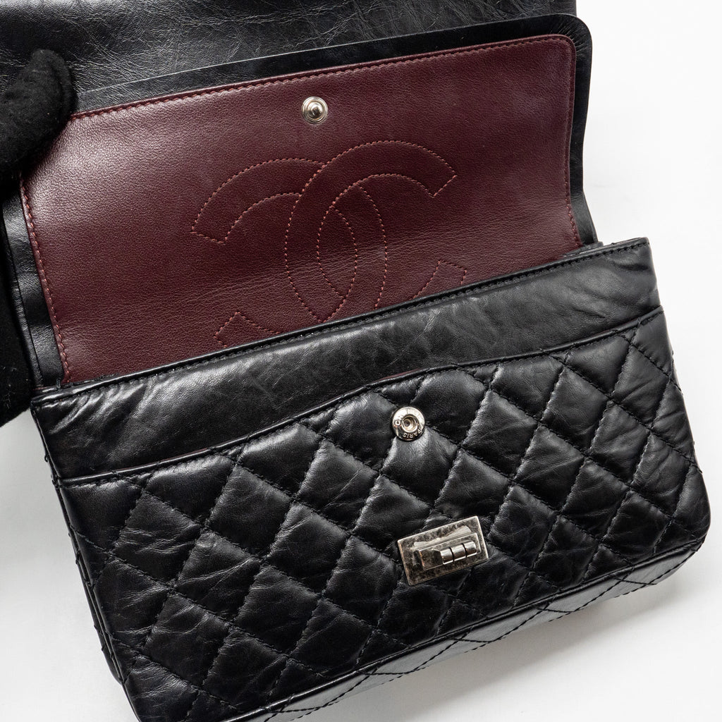 CHANEL SMALL 2.55 REISSUE FLAP BAG AGED CALFSKIN BLACK SHW