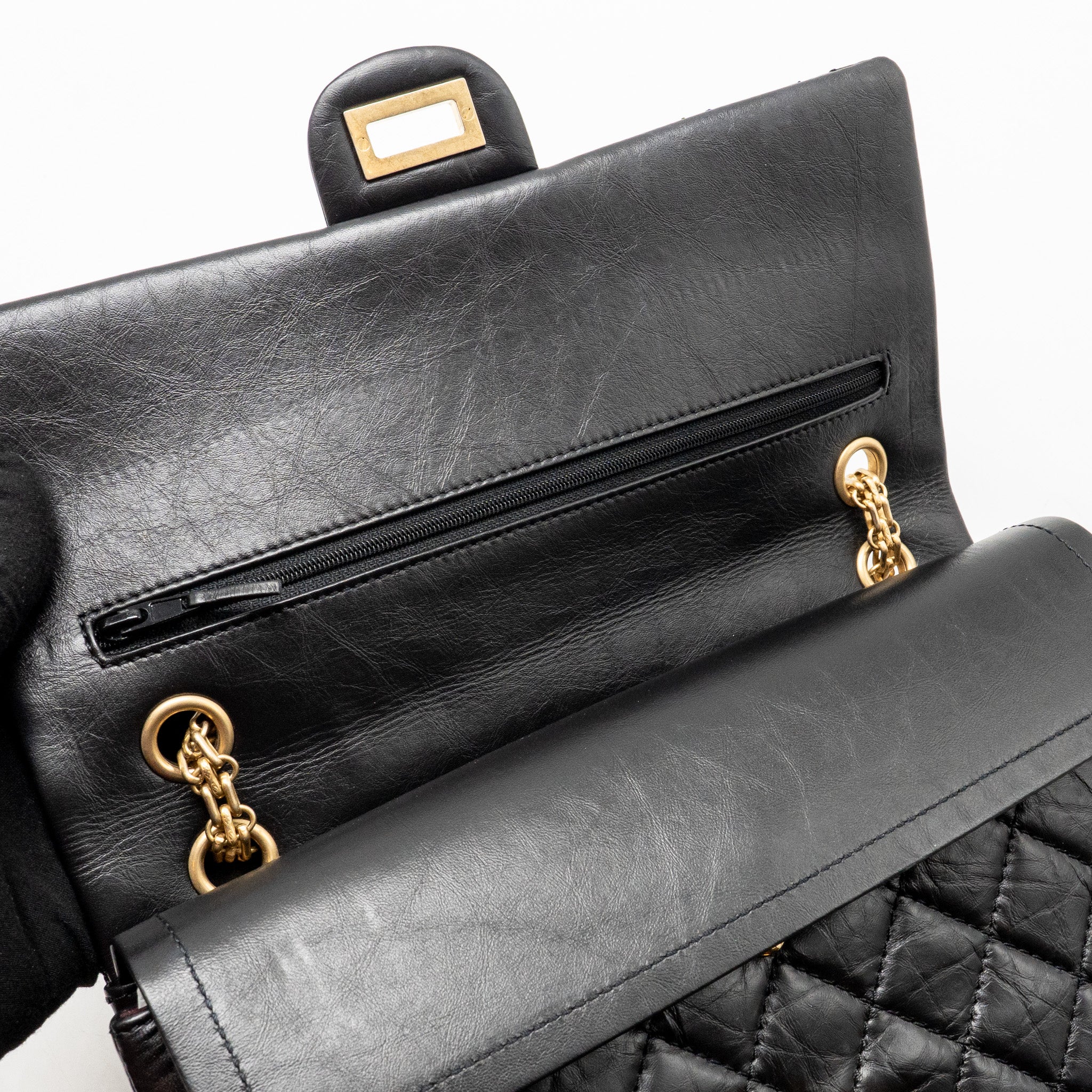 CHANEL LARGE 2.55 REISSUE FLAP BAG AGED CALFSKIN BLACK GHW