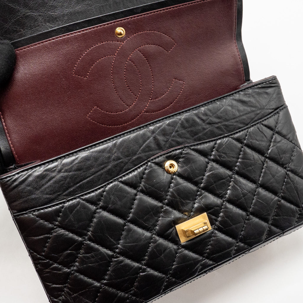 CHANEL LARGE 2.55 REISSUE FLAP BAG AGED CALFSKIN BLACK GHW