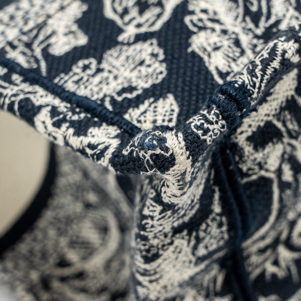 DIOR SMALL BOOK TOTE BLUE/WHITE TOILE DE JOUY REVERSE EMBROIDERY