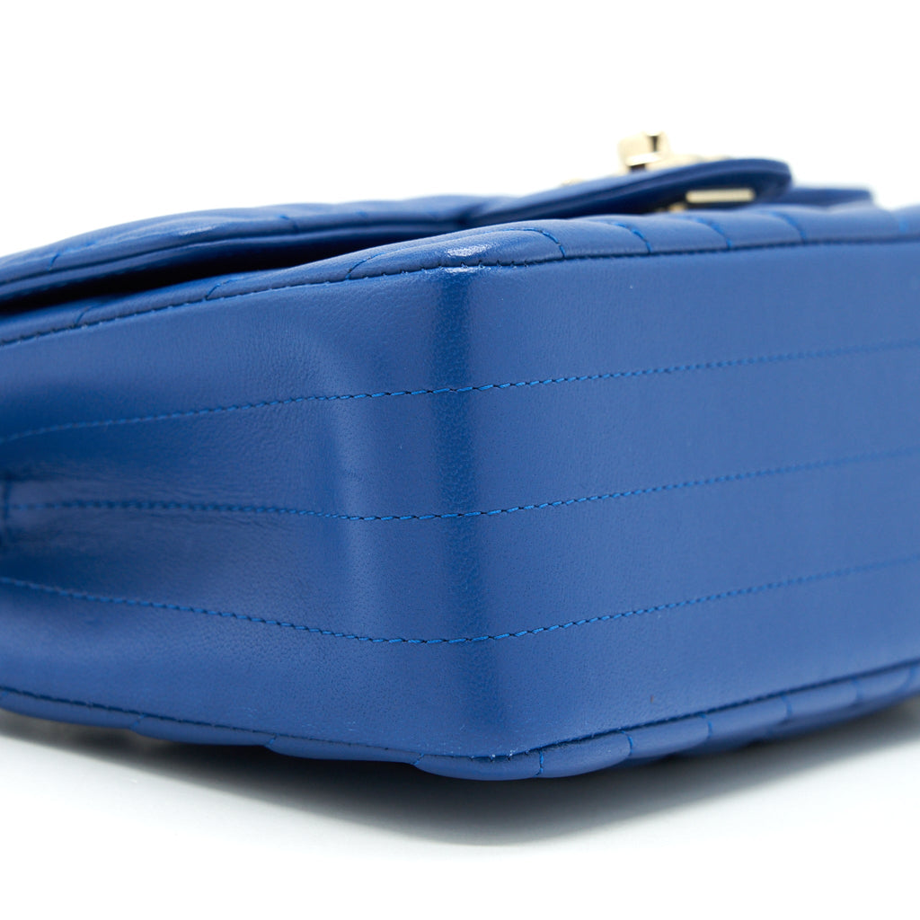 CHANEL MINI RECTANGULAR FLAP BAG CHEVRON LAMBSKIN BLUE LGHW