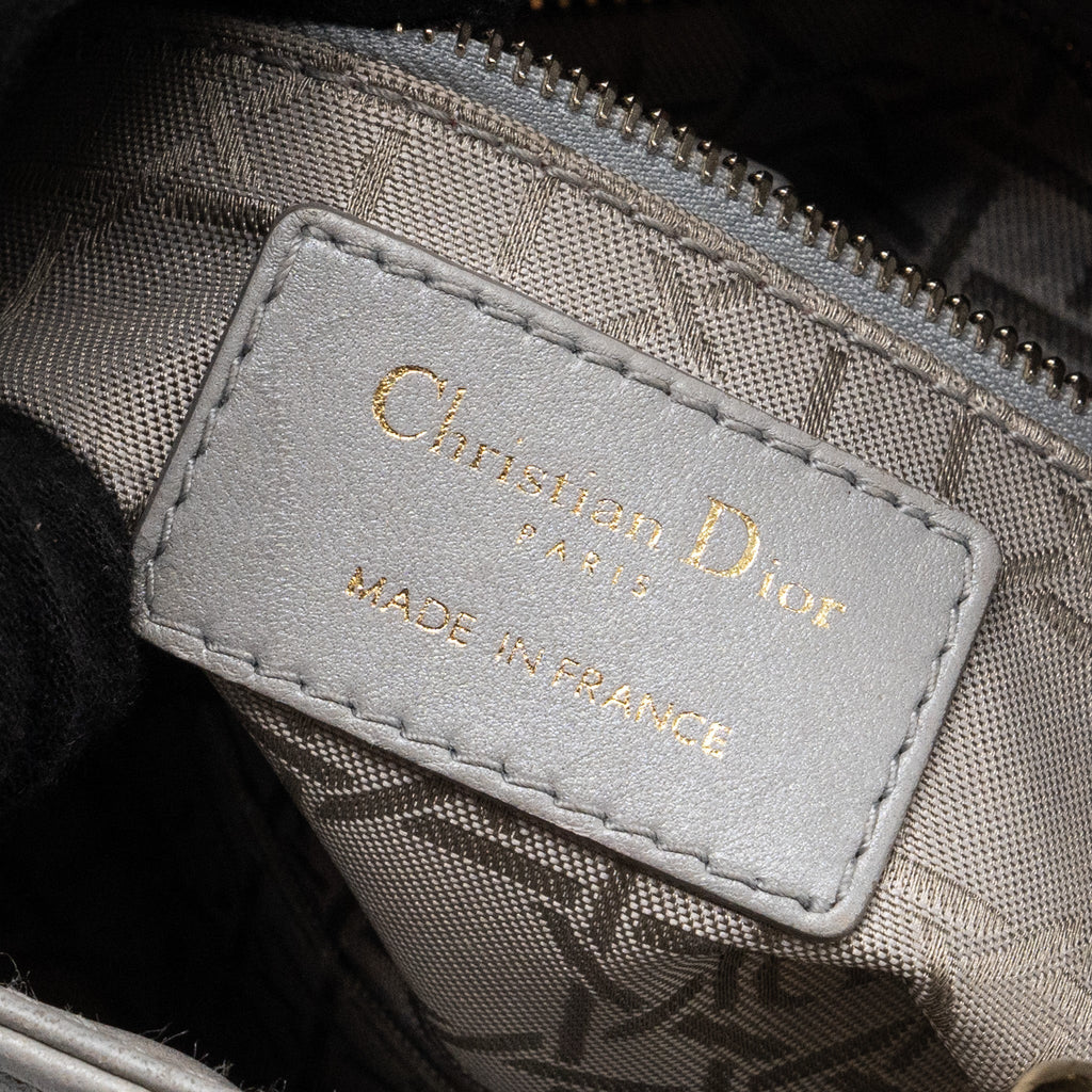 DIOR MINI LADY DIOR LAMBSKIN LIGHT GREY LGHW