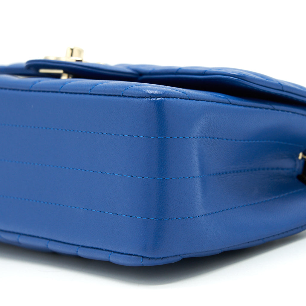 CHANEL MINI RECTANGULAR FLAP BAG CHEVRON LAMBSKIN BLUE LGHW