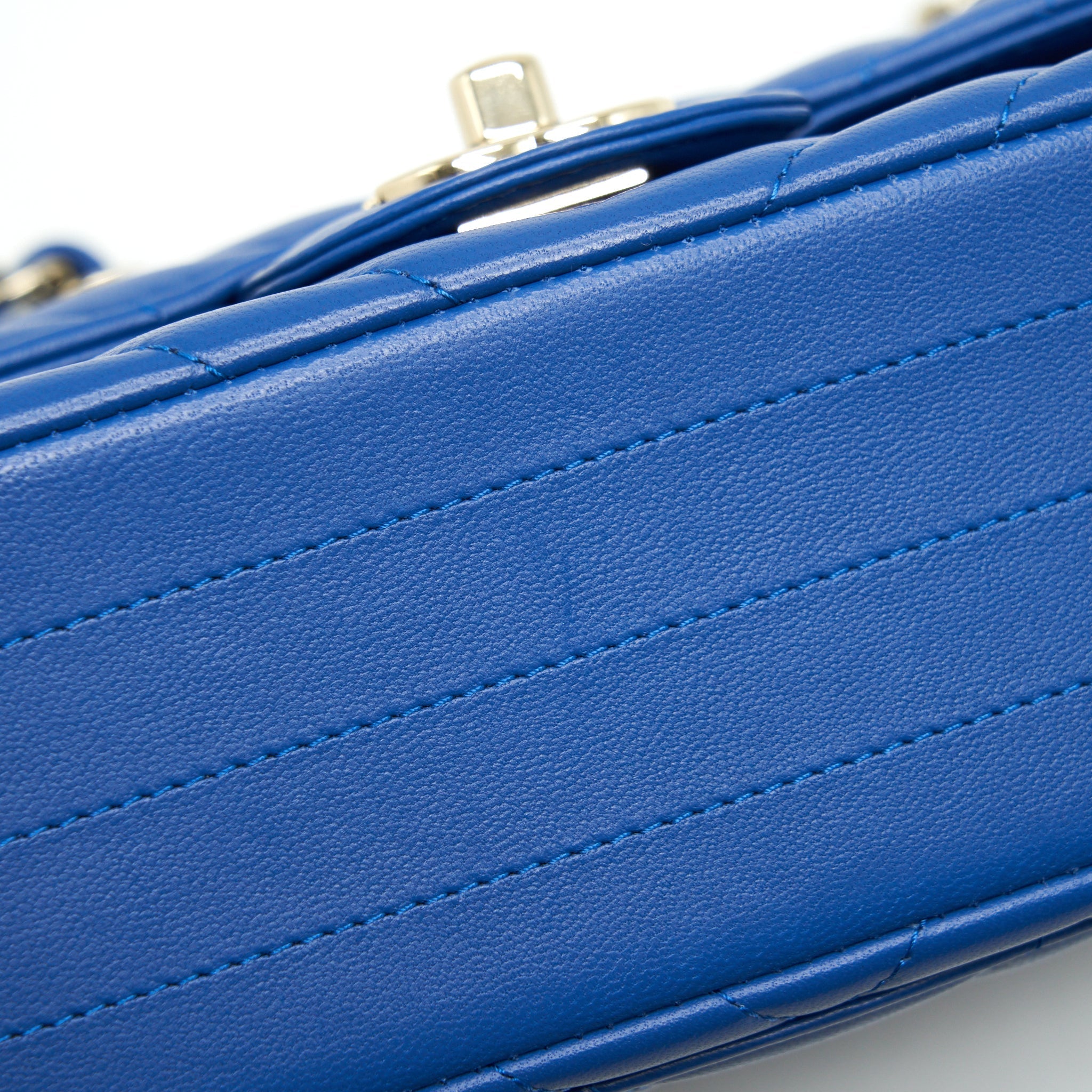 CHANEL MINI RECTANGULAR FLAP BAG CHEVRON LAMBSKIN BLUE LGHW