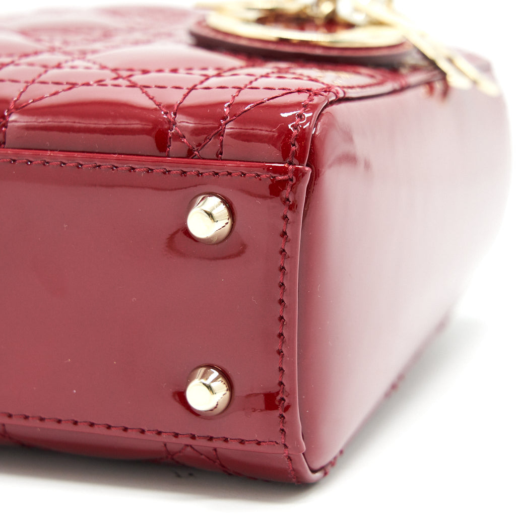 DIOR MINI LADY DIOR PATENT LEATHER RED WITH GHW