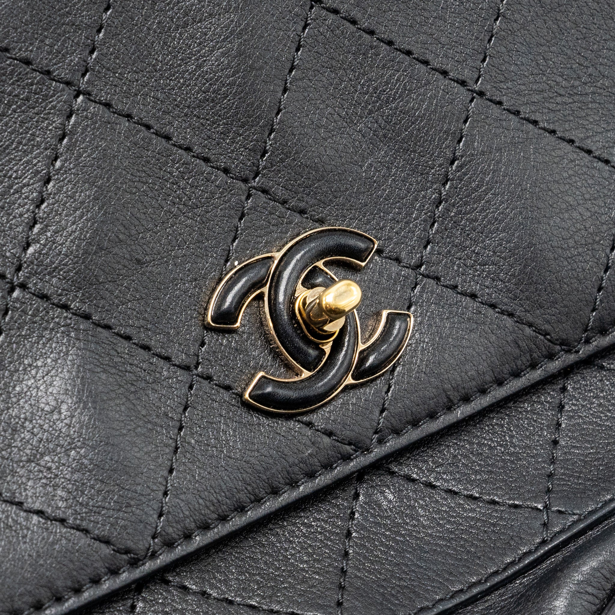 CHANEL HALF MOON QUILTED FLAP BAG GRAINED CALFSKIN BLACK GHW