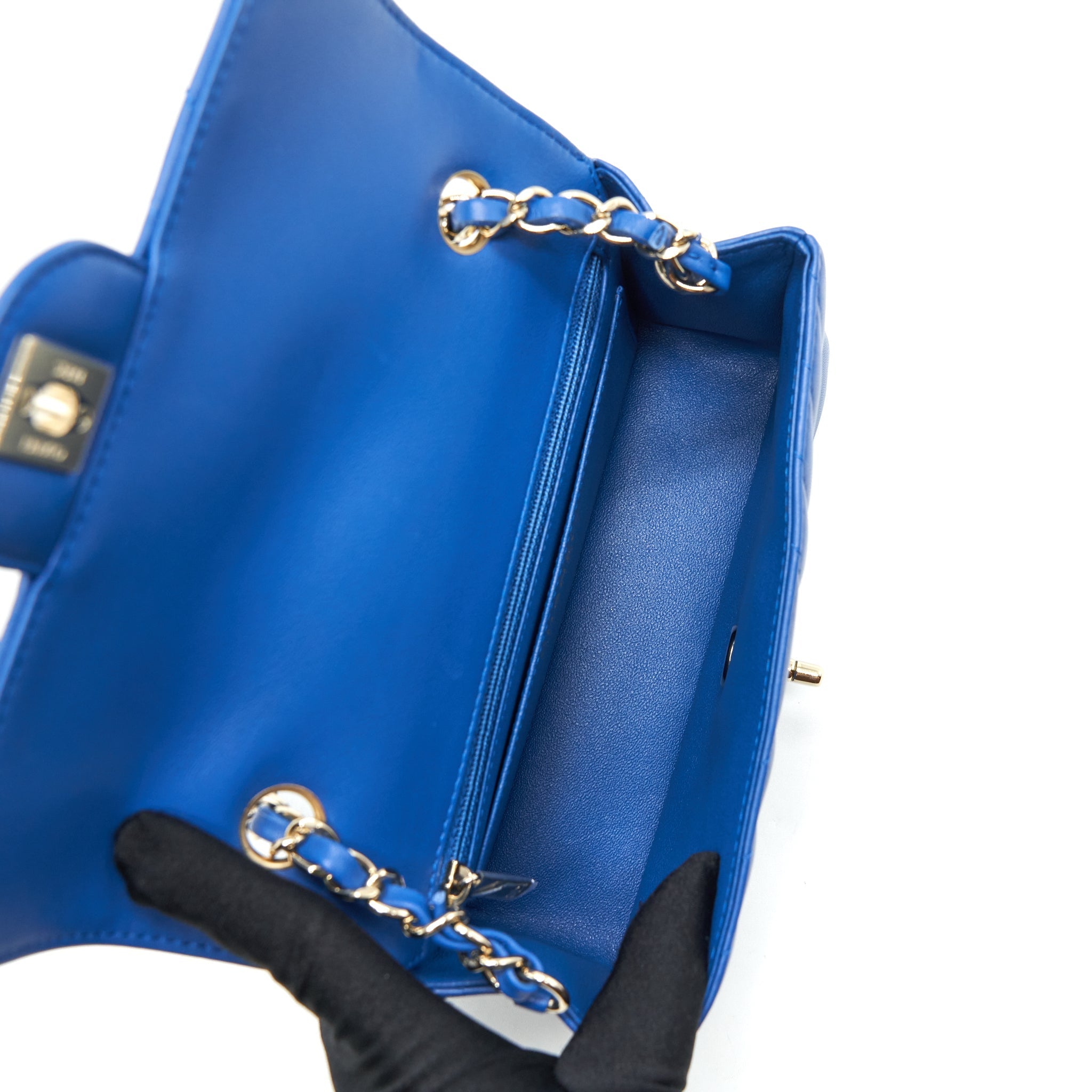 CHANEL MINI RECTANGULAR FLAP BAG CHEVRON LAMBSKIN BLUE LGHW