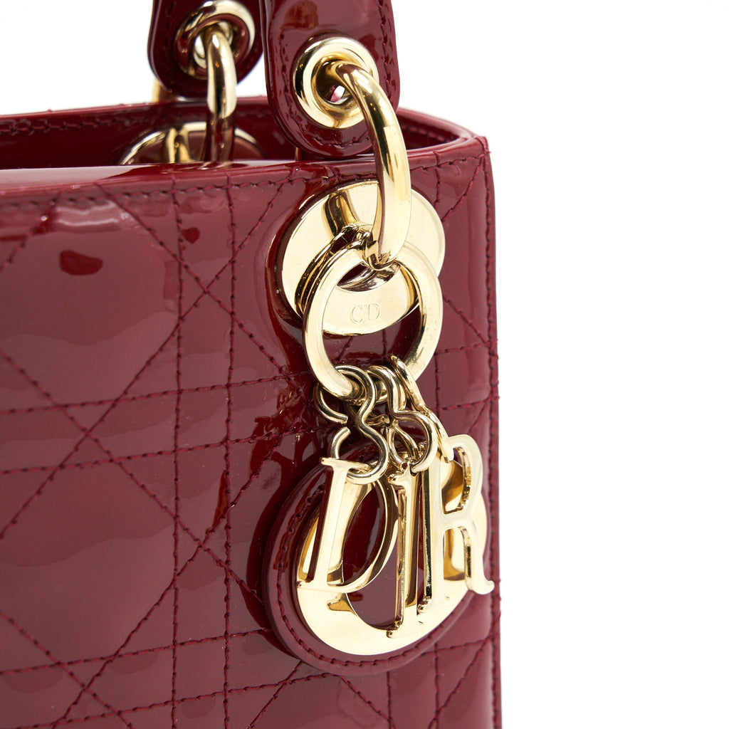 DIOR MINI LADY DIOR PATENT LEATHER RED WITH GHW