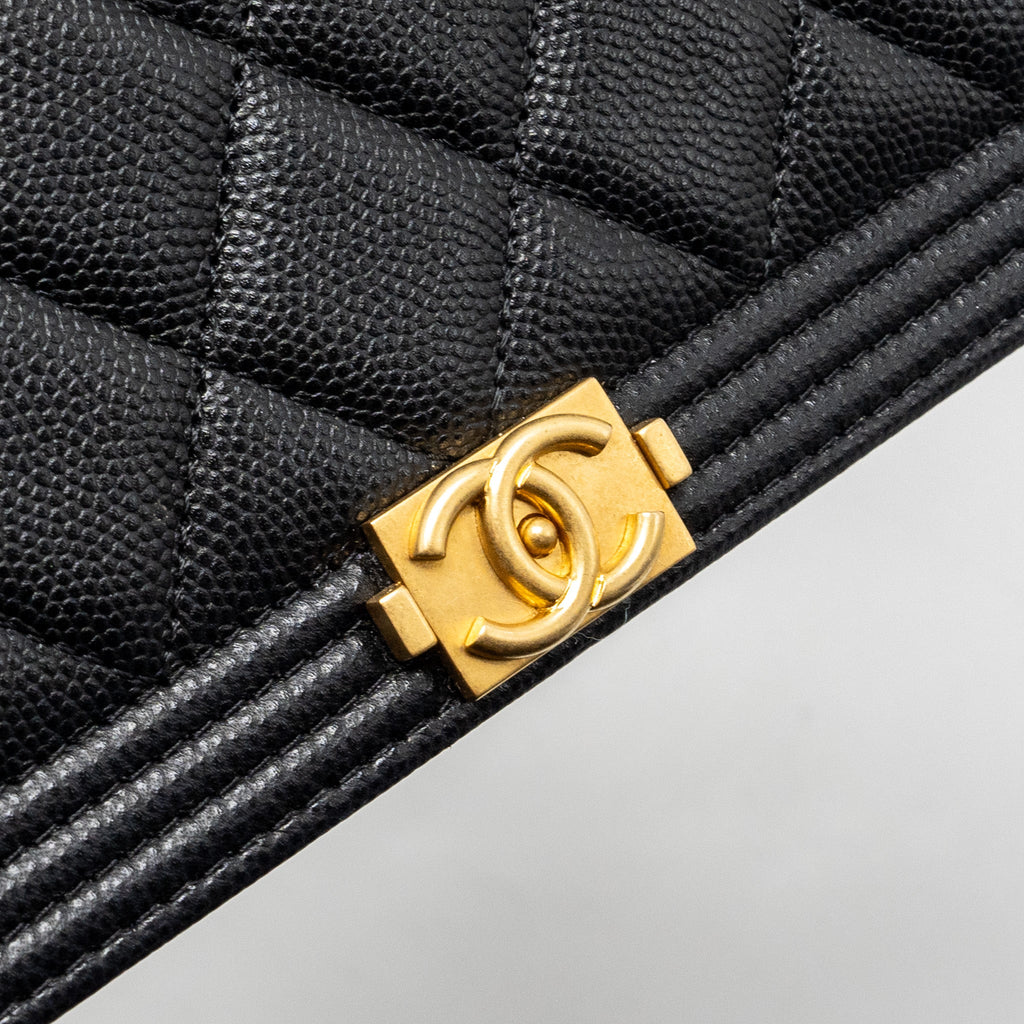 CHANEL BOY WALLET ON CHAIN CAVIAR BLACK GHW (MICROCHIP)