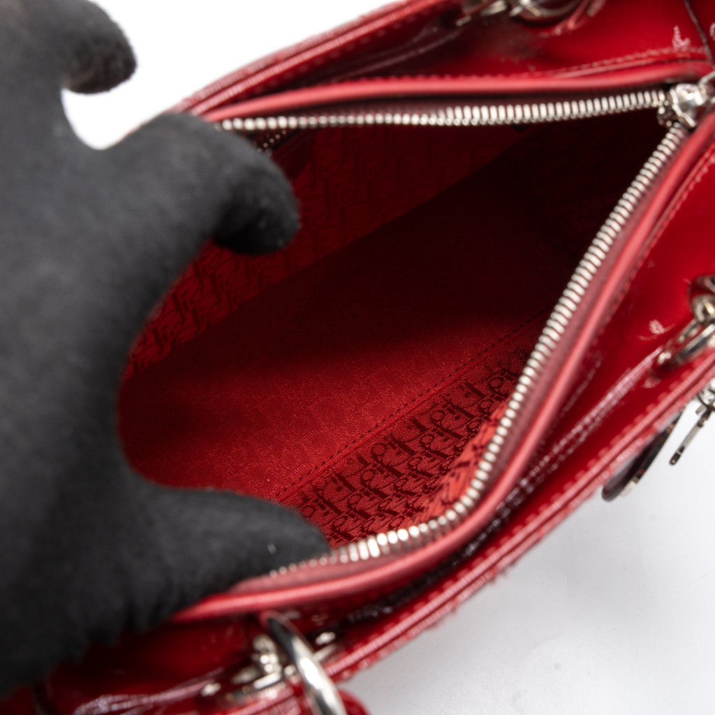DIOR MEDIUM LADY DIOR PATENT LEATHER RED SHW