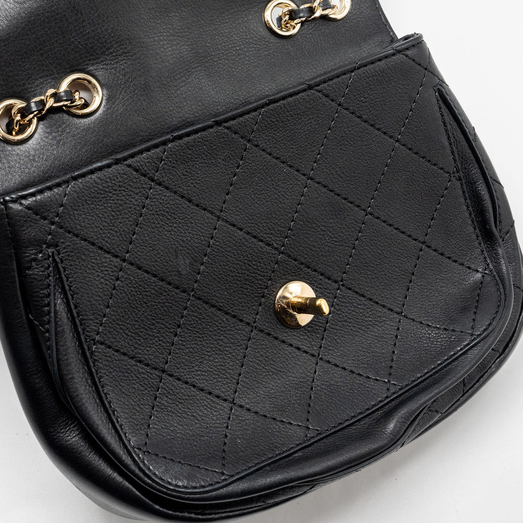 CHANEL HALF MOON QUILTED FLAP BAG GRAINED CALFSKIN BLACK GHW