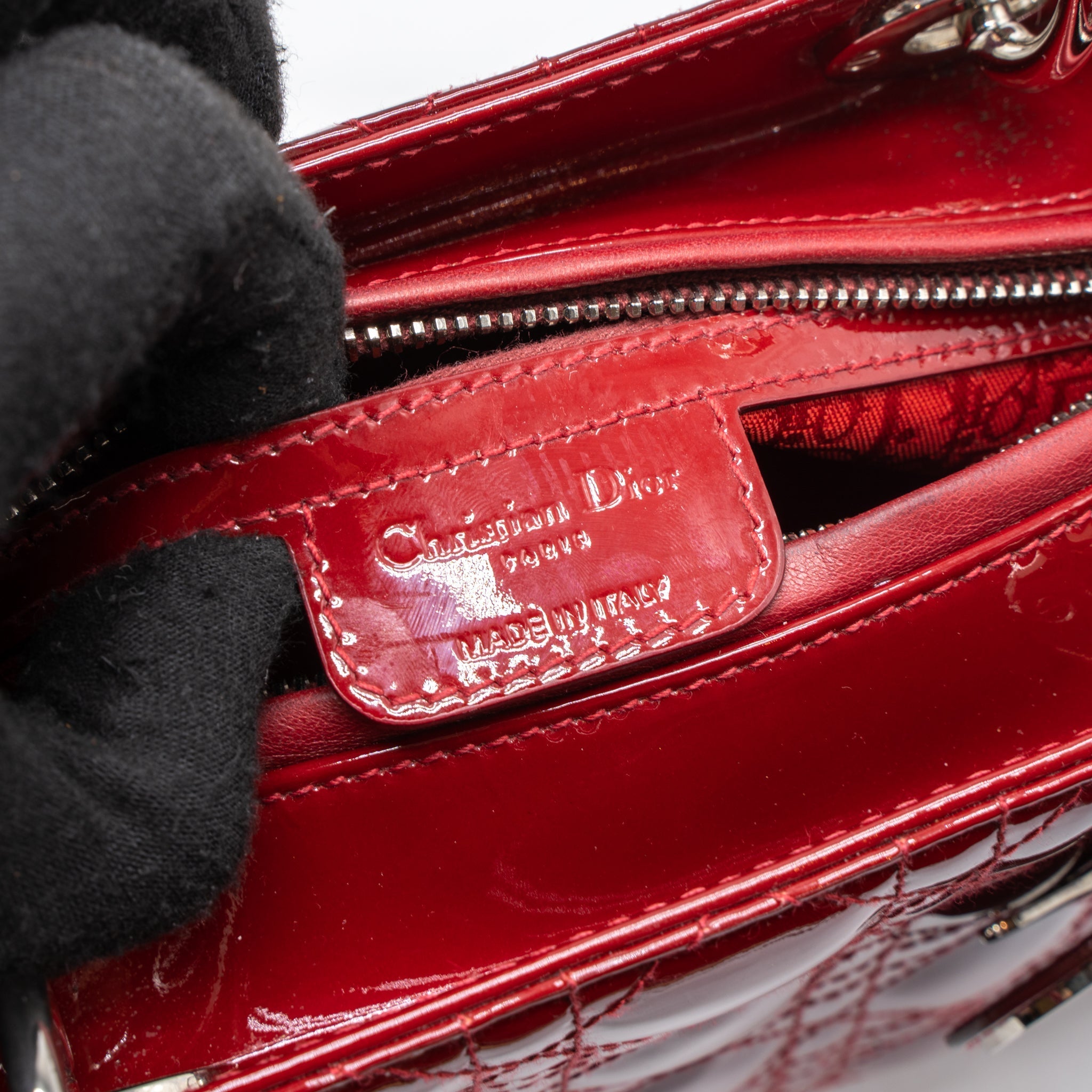 DIOR MEDIUM LADY DIOR PATENT LEATHER RED SHW