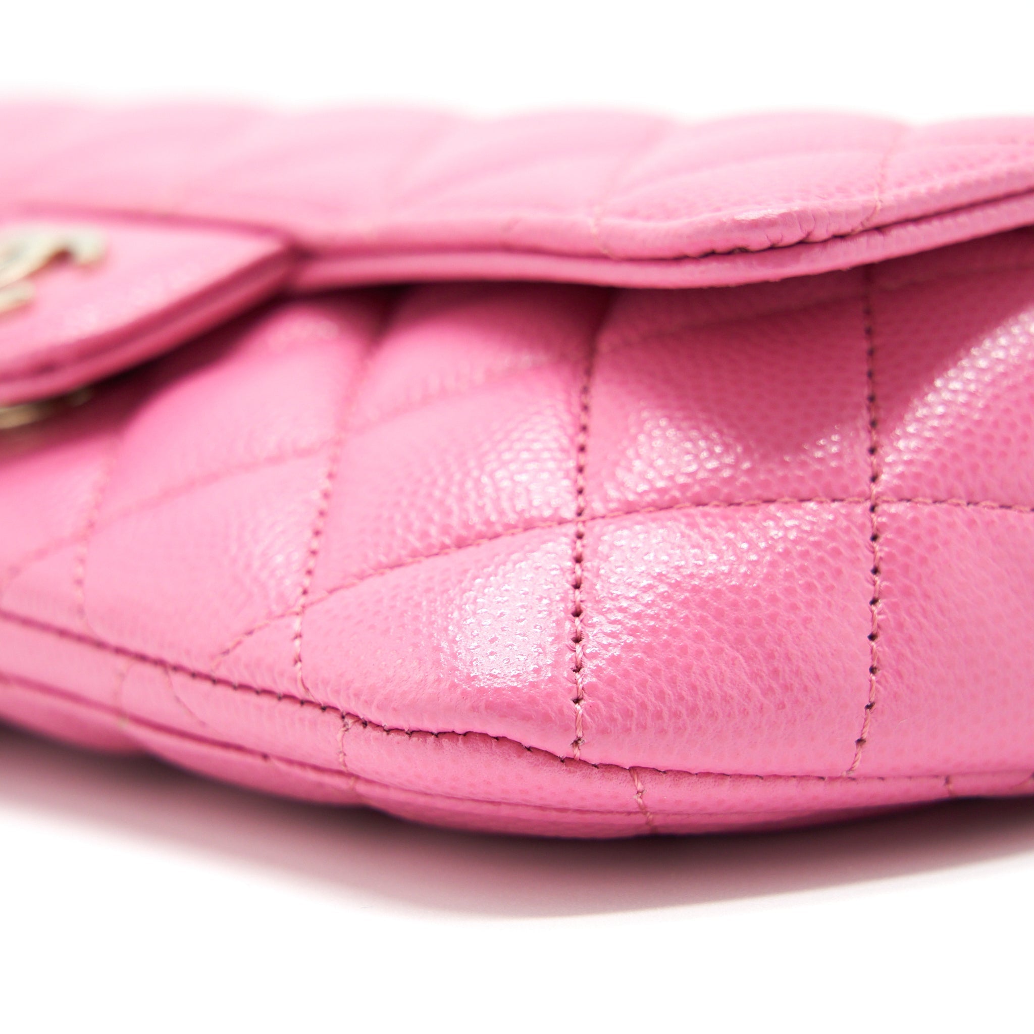 CHANEL GLASSES CASE FLAP BAG WITH CHAIN CAVIAR PINK LGHW