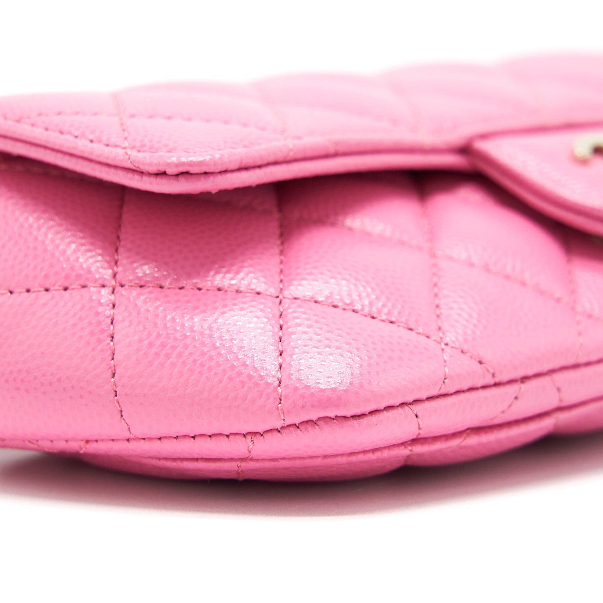 CHANEL GLASSES CASE FLAP BAG WITH CHAIN CAVIAR PINK LGHW