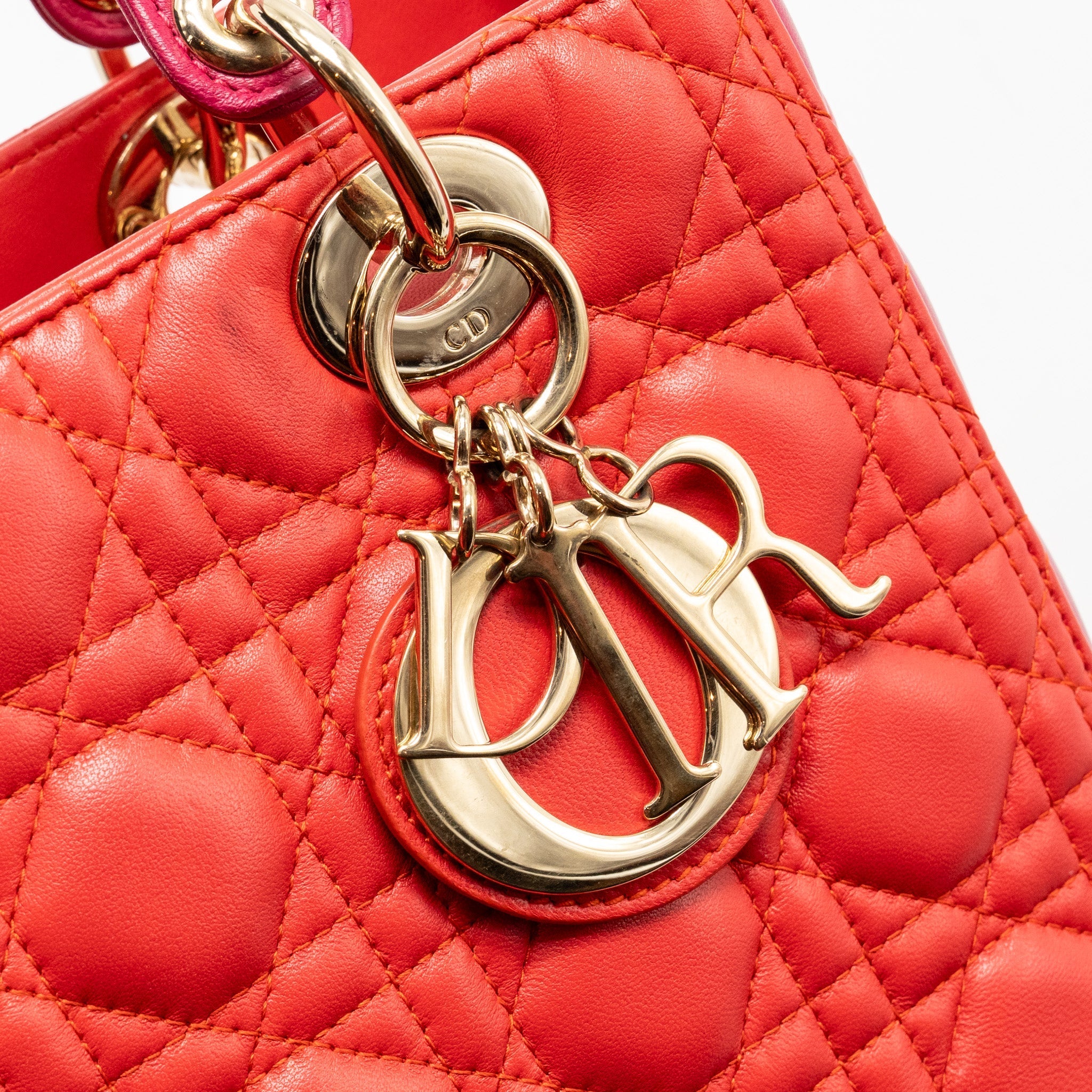 DIOR MEDIUM LADY DIOR LAMBSKIN DARK PINK/PURPLE LGHW