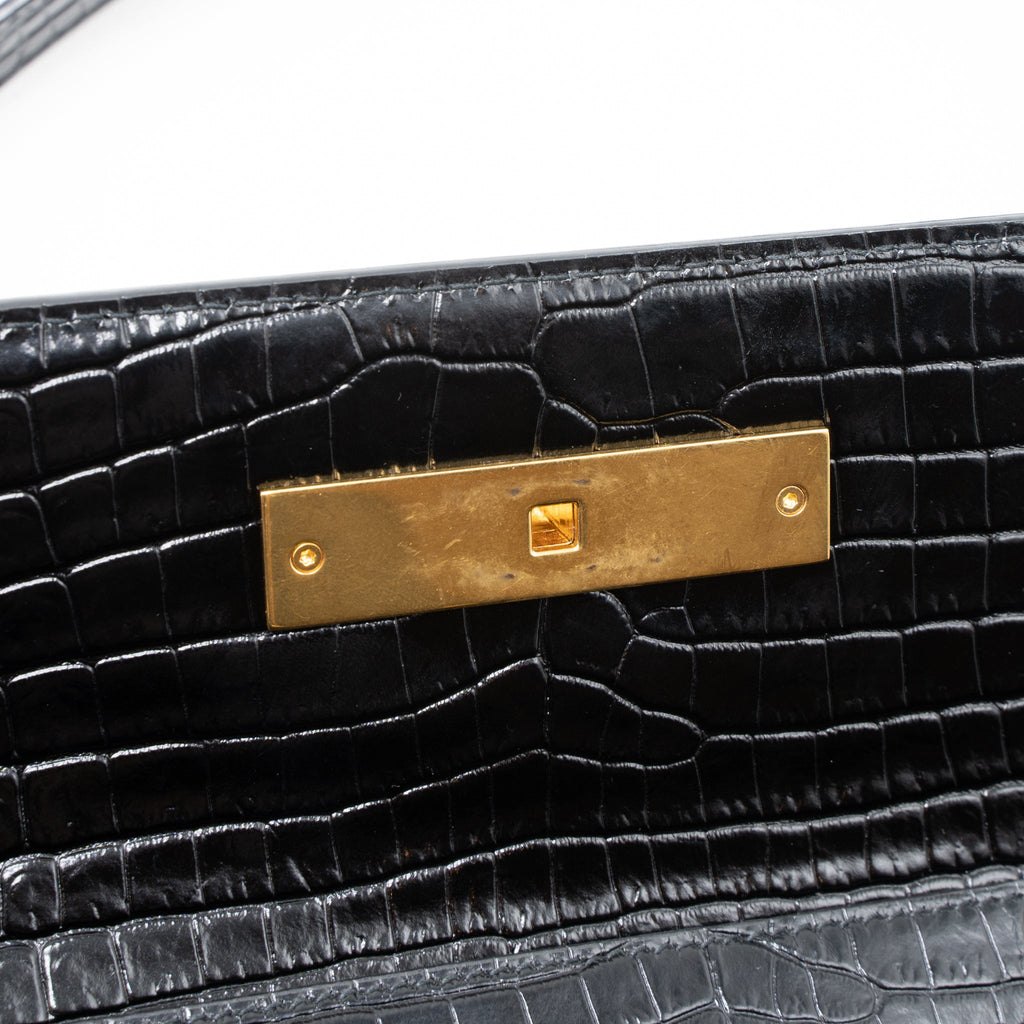 SAINT LAURENT MANHATTAN SHOULDER BAG CROCODILE-EMBOSSED BLACK GHW