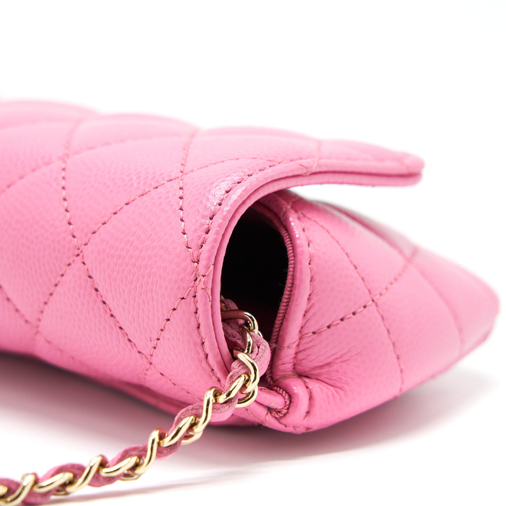 CHANEL GLASSES CASE FLAP BAG WITH CHAIN CAVIAR PINK LGHW