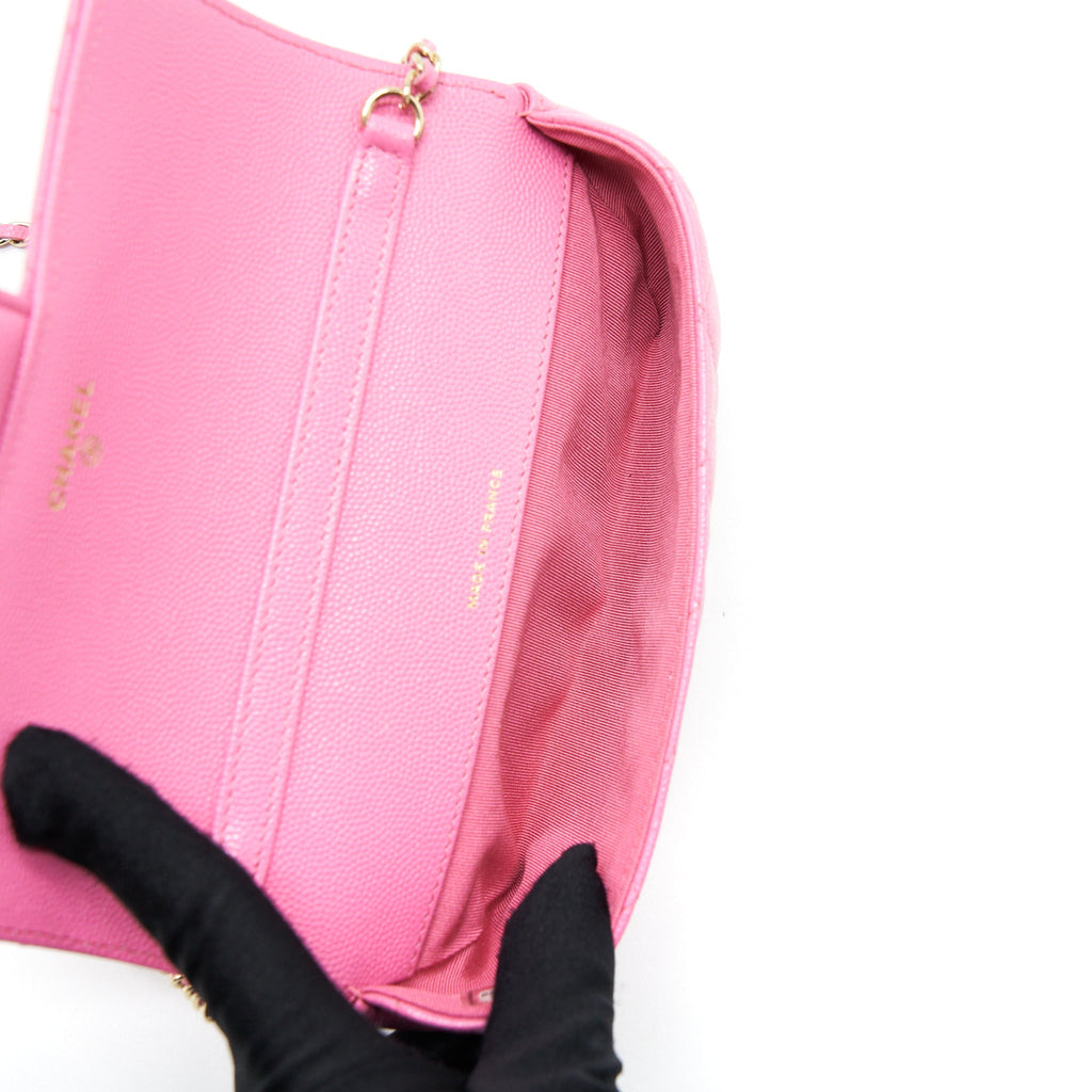 CHANEL GLASSES CASE FLAP BAG WITH CHAIN CAVIAR PINK LGHW