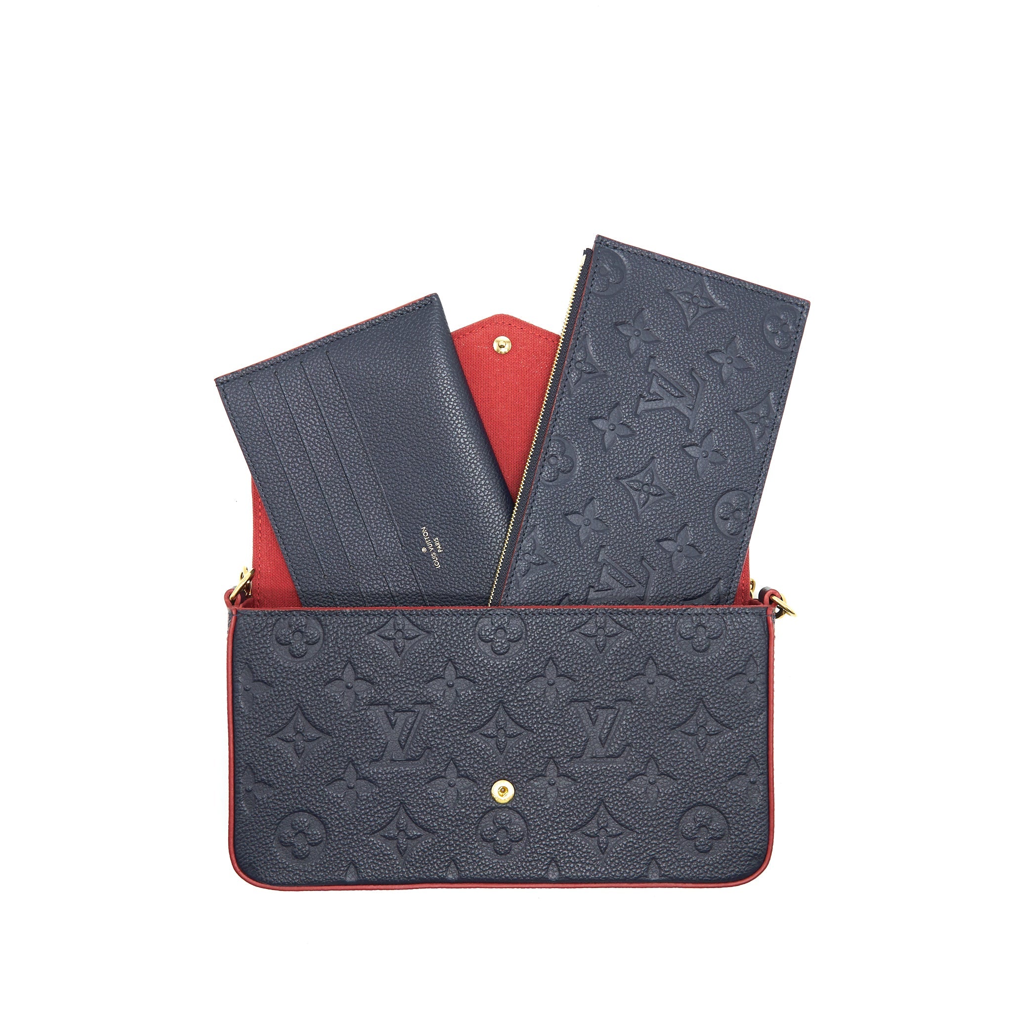 LOUIS VUITTON FELICIE POCHETTE MONOGRAM EMPREINTE LEATHER MARINE ROUGE