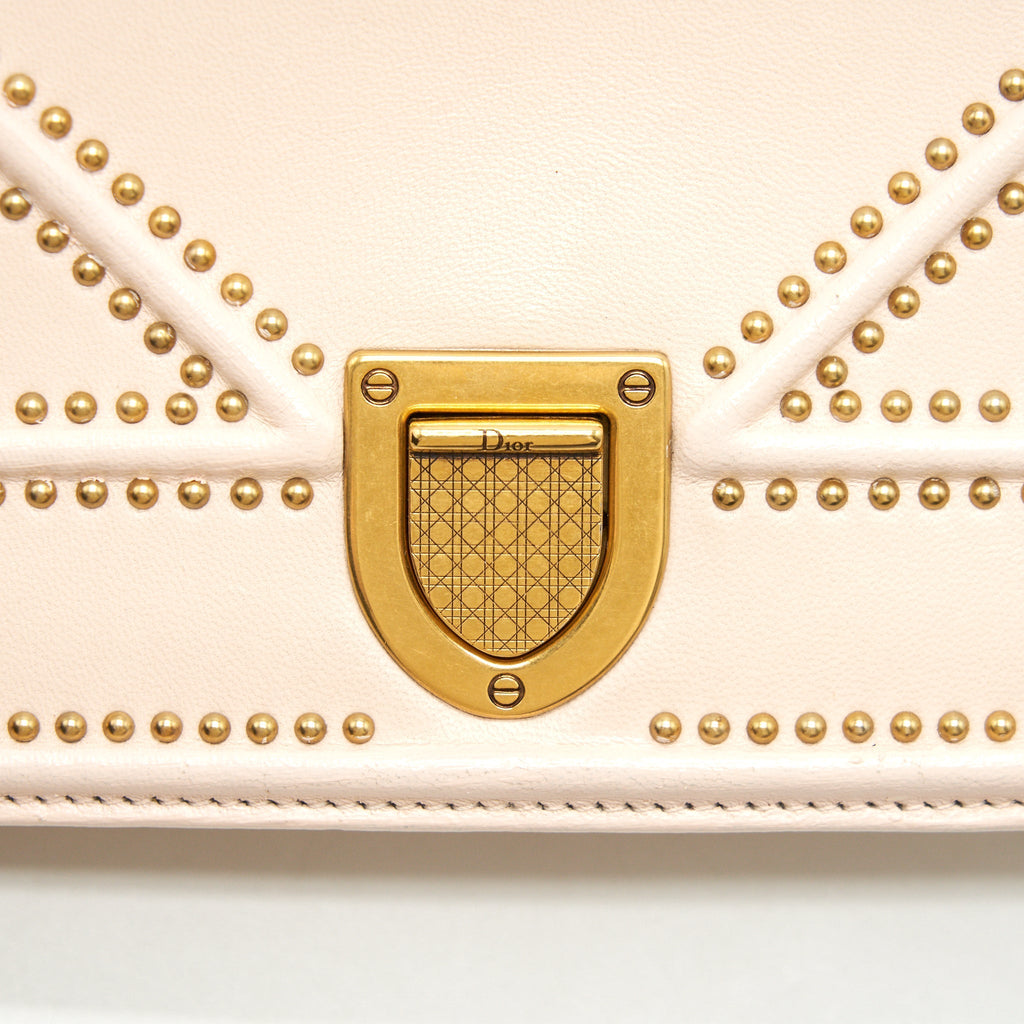 DIOR SMALL STUDDED DIORAMA BEIGE WITH GHW