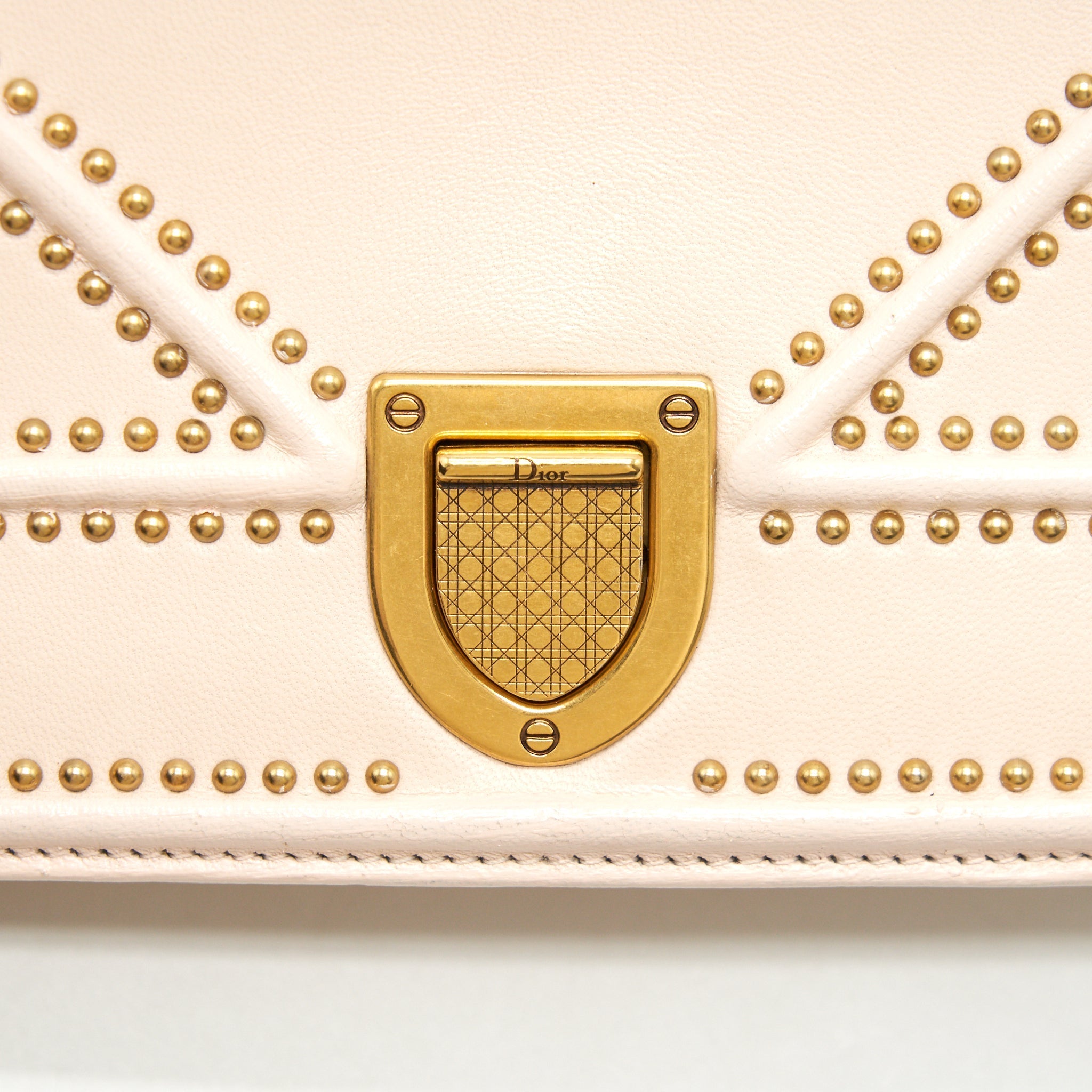 DIOR SMALL STUDDED DIORAMA BEIGE WITH GHW