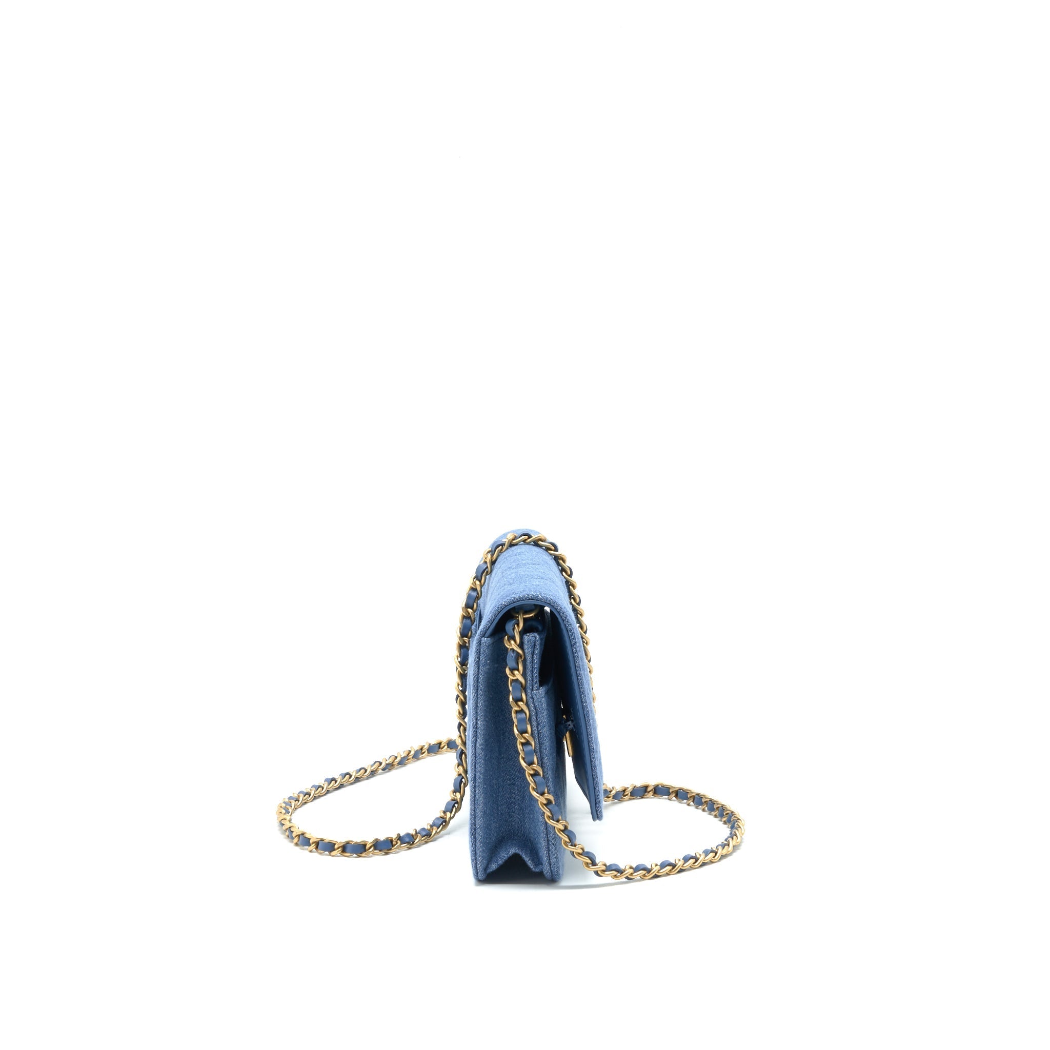 CHANEL 22C PEARL CRUSH  WALLET ON CHAIN DENIM GHW