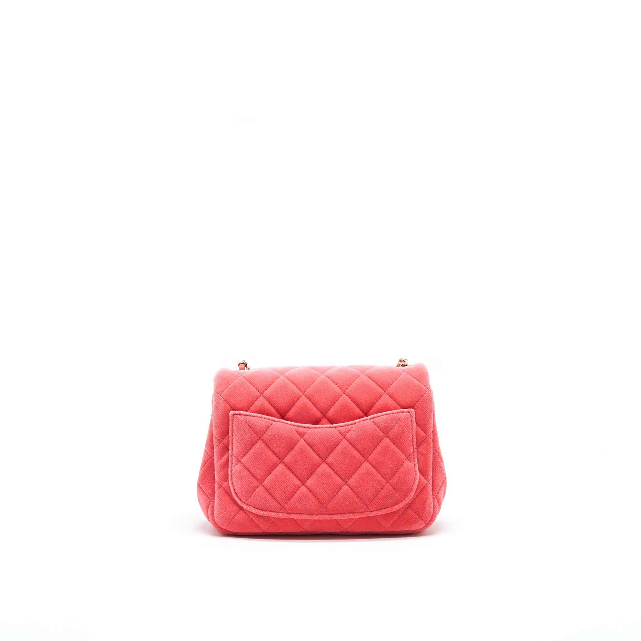 CHANEL VELVET QUILTED MINI SQUARE PEARL CRUSH FLAP BAG PINK