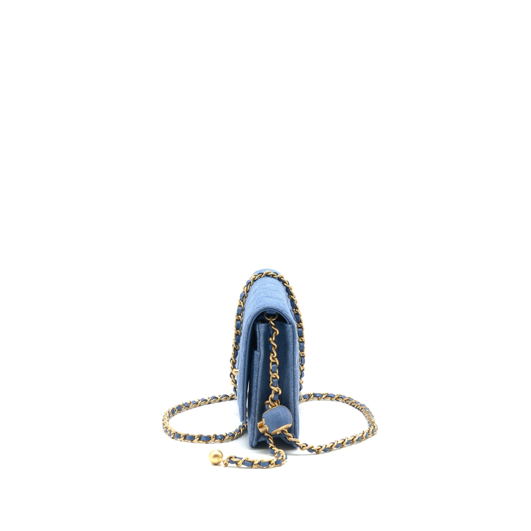 CHANEL 22C PEARL CRUSH  WALLET ON CHAIN DENIM GHW