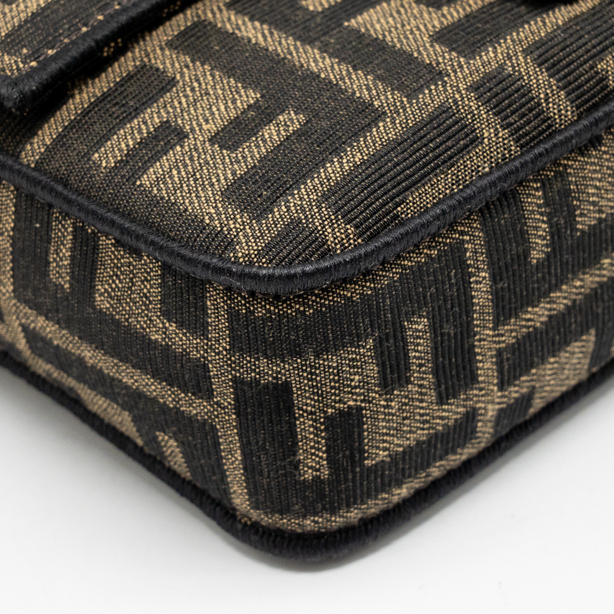 FENDI MINI BAGUETTE SHOULDER BAG FF JACQUARD CANVAS BROWN GHW