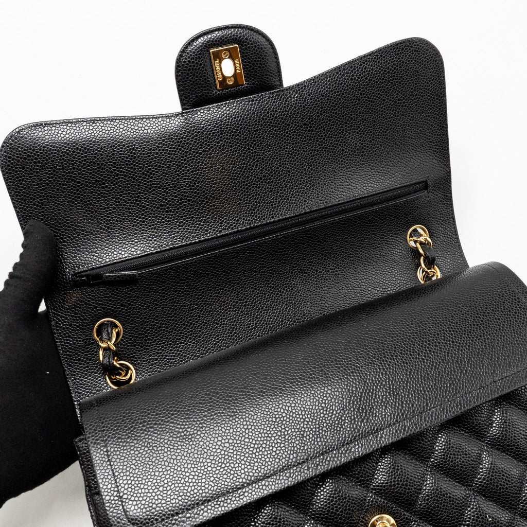 CHANEL JUMBO CLASSIC DOUBLE FLAP BAG CAVIAR BLACK GHW (MICROCHIP)