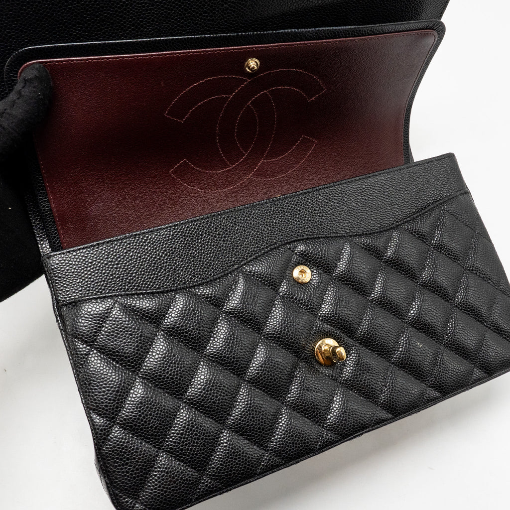 CHANEL JUMBO CLASSIC DOUBLE FLAP BAG CAVIAR BLACK GHW (MICROCHIP)