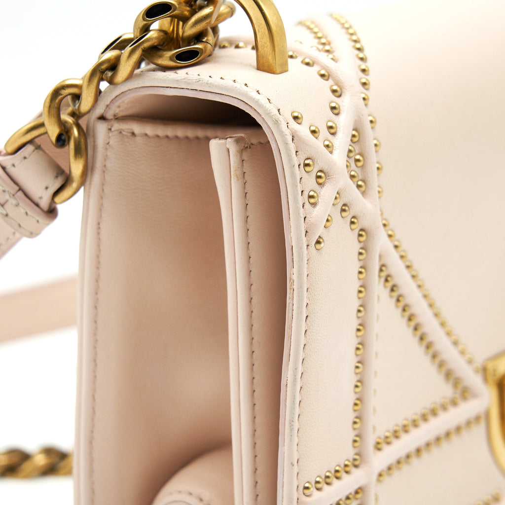 DIOR SMALL STUDDED DIORAMA BEIGE WITH GHW