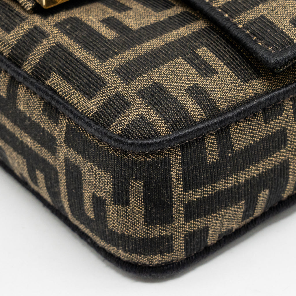 FENDI MINI BAGUETTE SHOULDER BAG FF JACQUARD CANVAS BROWN GHW