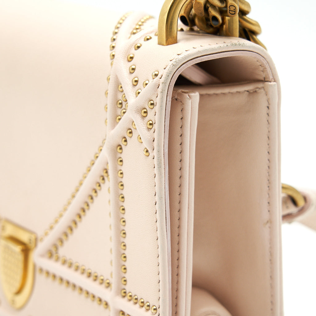 DIOR SMALL STUDDED DIORAMA BEIGE WITH GHW