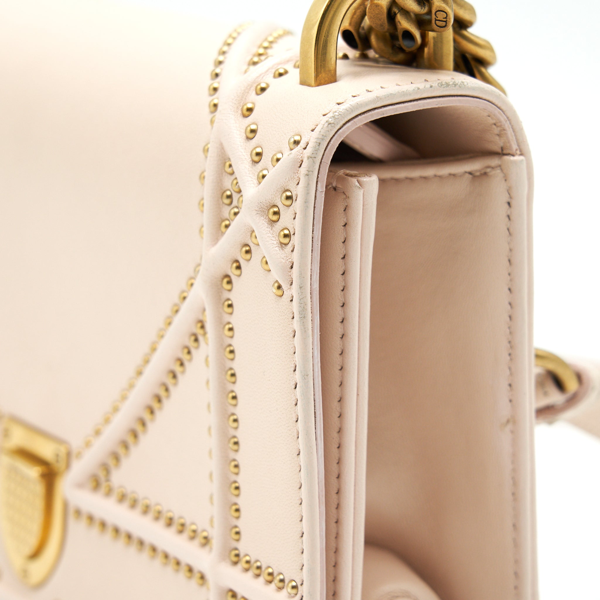 DIOR SMALL STUDDED DIORAMA BEIGE WITH GHW