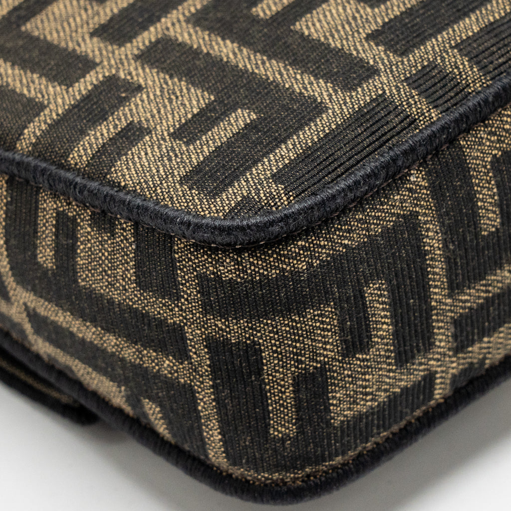 FENDI MINI BAGUETTE SHOULDER BAG FF JACQUARD CANVAS BROWN GHW