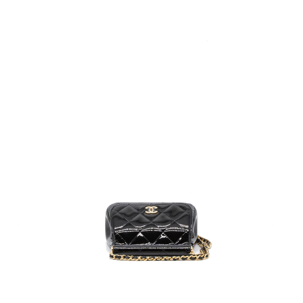 CHANEL 22K MINI CLUTCH WITH CHAIN PATENT BLACK GHW (MICROCHIP)