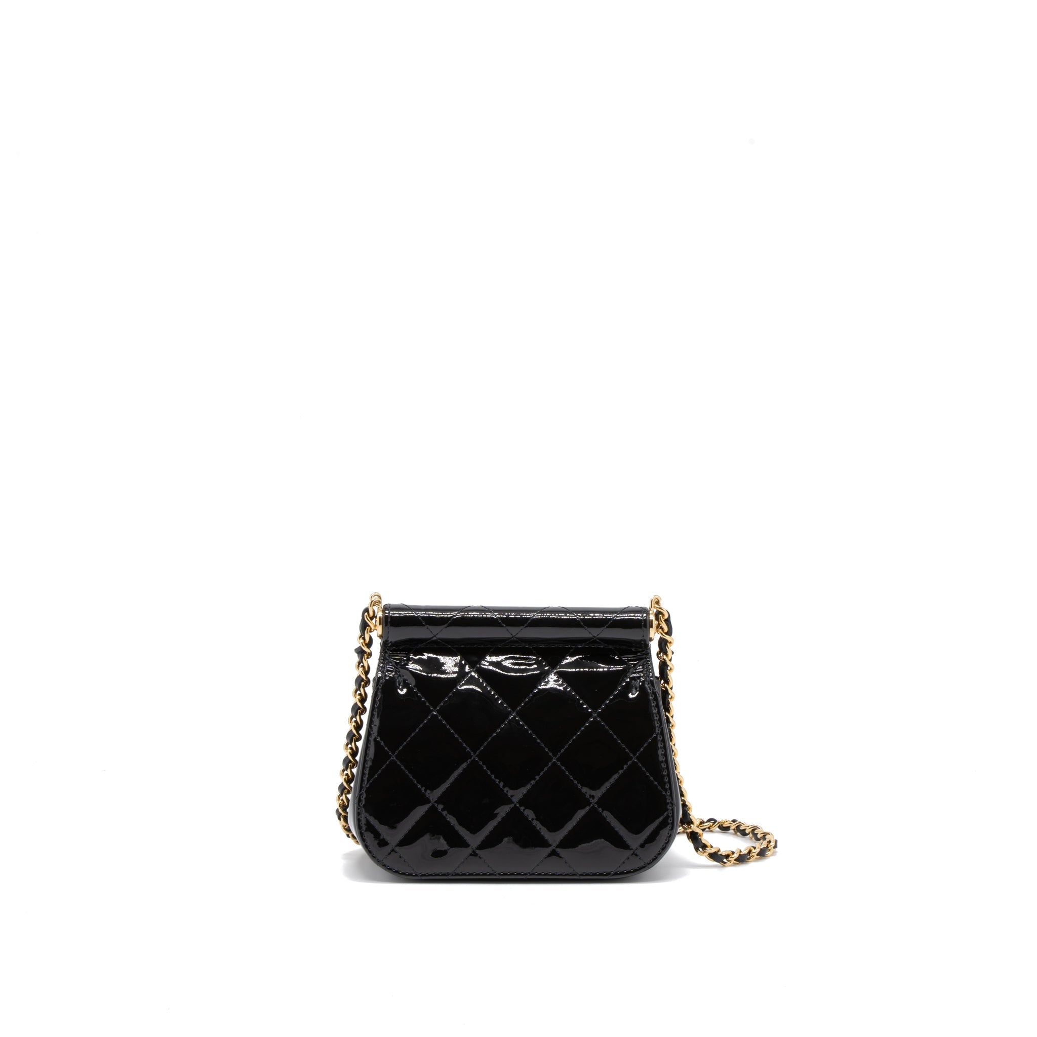 CHANEL 22K MINI CLUTCH WITH CHAIN PATENT BLACK GHW (MICROCHIP)