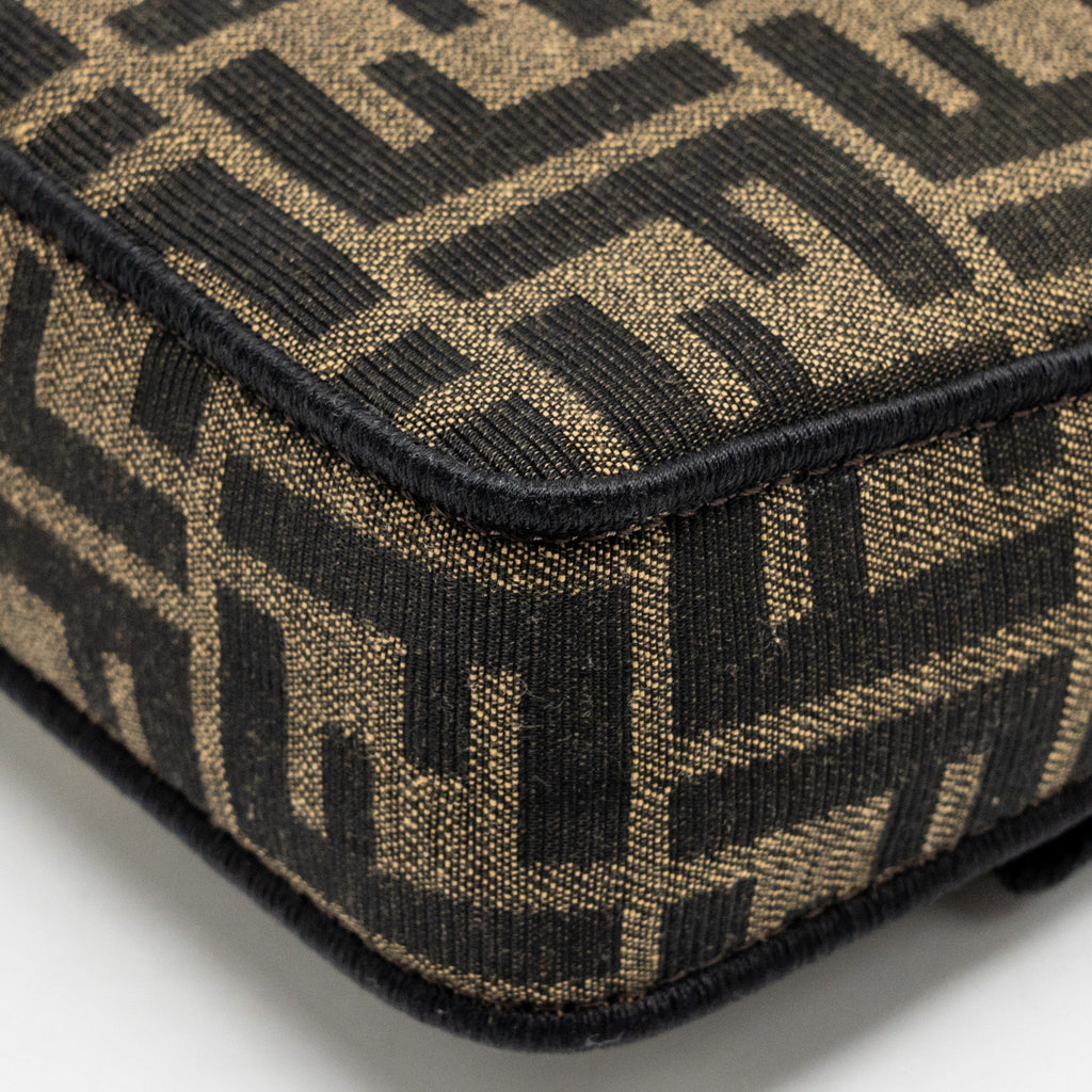 FENDI MINI BAGUETTE SHOULDER BAG FF JACQUARD CANVAS BROWN GHW