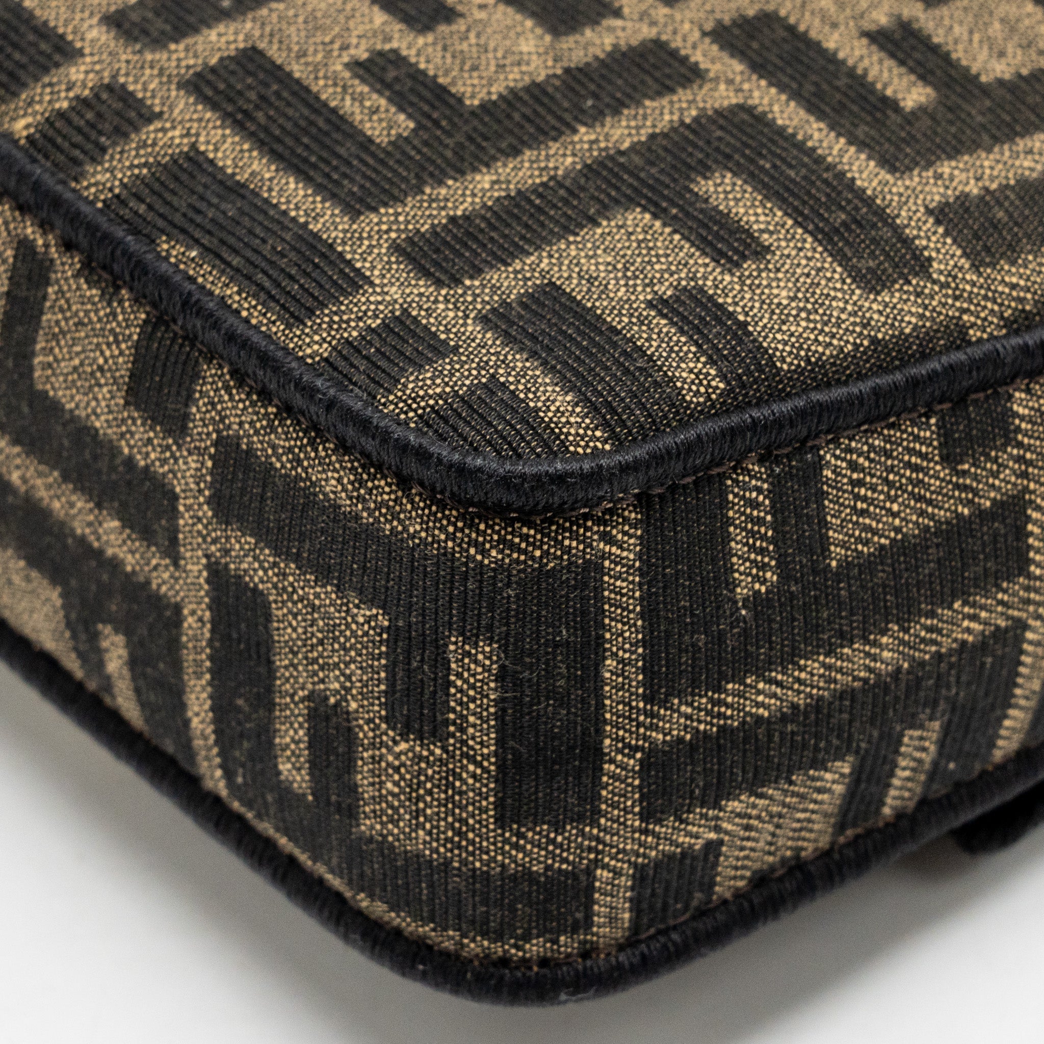 FENDI MINI BAGUETTE SHOULDER BAG FF JACQUARD CANVAS BROWN GHW